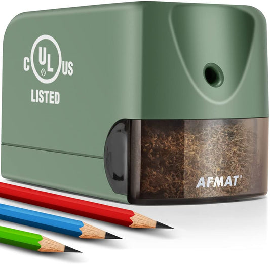 AFMAT PS105 Electric Pencil Sharpener Heavy Duty for Classroom, UL Listed Plug in Pencil Sharpener for 6.5-8mm No.2/Colored Pencils, w/Upgraded Helical Blade(10000 Sharpenings),Green