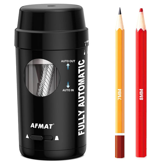 AFMAT PSX8 Fully Automatic Pencil Sharpener with Container for 7-8mm Colored Pencils, Rechargeable Portable Desk Hands Free,for Kids Artists Home School Office Use,PSX8BK