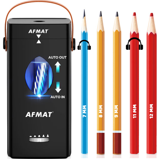 AFMAT PSC7 Electric Fully Automatic Pencil Sharpener,2X Longer Cutter Life,for 6-12mm No.2/Jumbo Pencils, Auto in & Out, 5 Sharpness Modes, Rechargeable Heavy Duty Sharpeners for Classroom Home Office PSC7BK