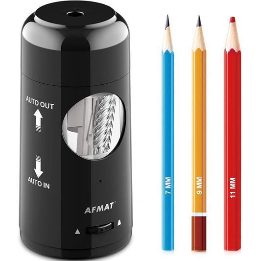 AFMAT PSX6 Electric Pencil Sharpener, Rechargeable Automatic Pencil Sharpener for Jumbo & Colored Pencils (7-11.5mm),Black