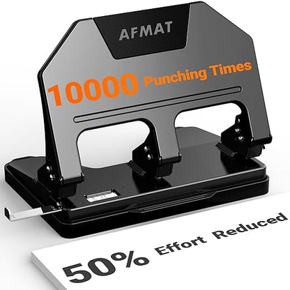 AFMAT 3 Hole Punch Heavy Duty, 40-Sheet 3 Hole Puncher for Binder, Metal Three Hole Punch w/ 10000+ Punching Times
