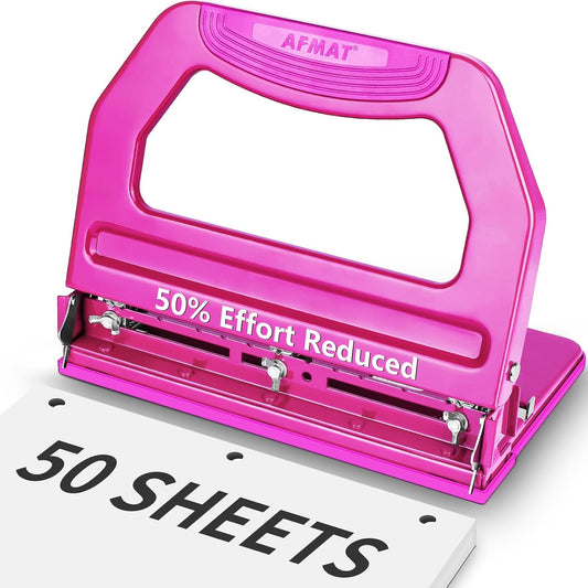 AFMAT Heavy Duty 3 Hole Punch, 50-Sheet, 50% Reduced Effort, Adjustable Two & Three Hole Punch
