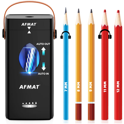 AFMAT PSC7 Electric Fully Automatic Pencil Sharpener,2X Longer Cutter Life,for 6-12mm No.2/Jumbo Pencils, Auto in & Out, 5 Sharpness Modes, Rechargeable Heavy Duty Sharpeners for Classroom Home Office PSC7BK