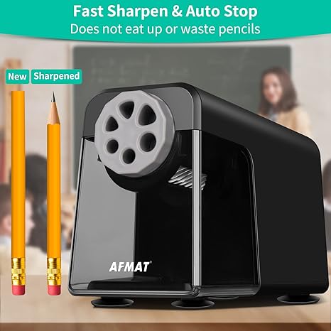 AFMAT Office Electric Pencil Sharpener Heavy Duty, 6 Holes Auto Stop E