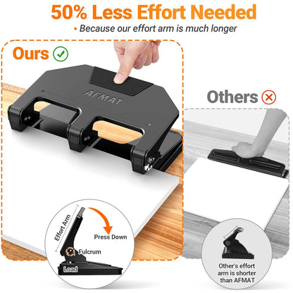 AFMAT 3 Hole Punch Heavy Duty, 40-Sheet 3 Hole Puncher for Binder, Metal Three Hole Punch w/ 10000+ Punching Times