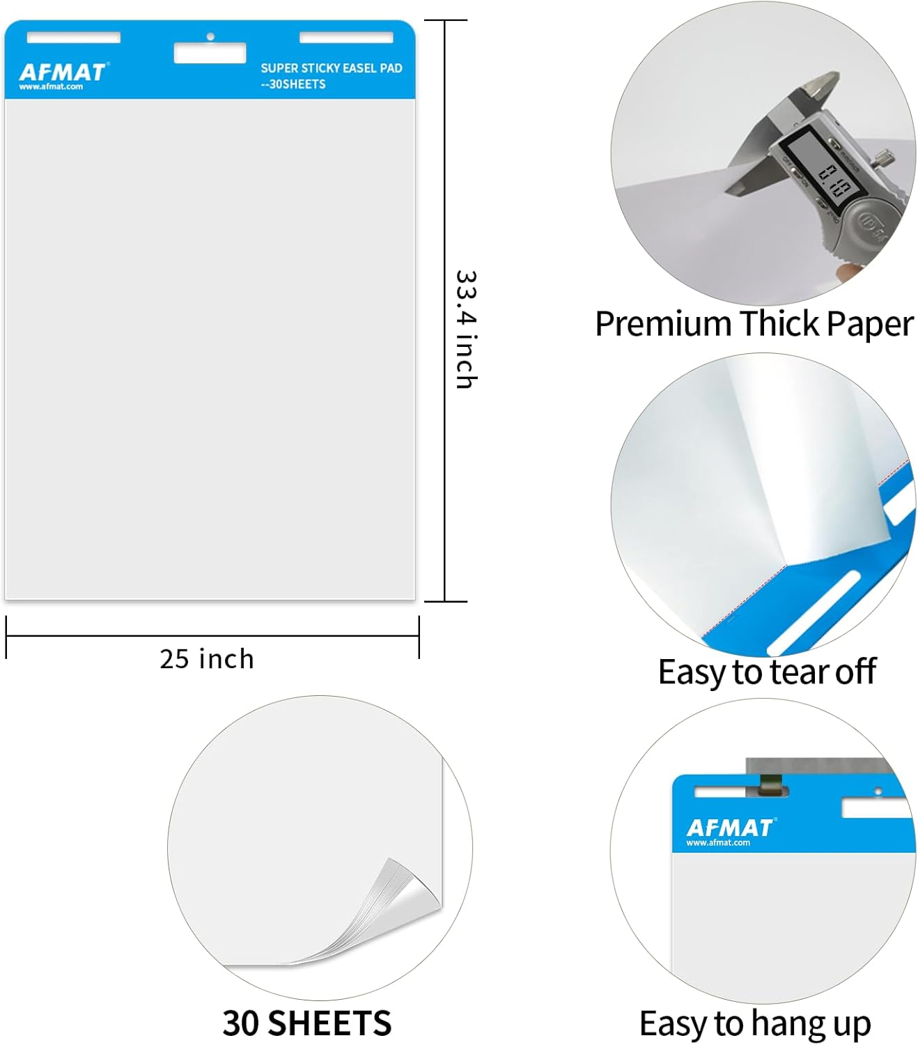 AFMAT Sticky Easel Pads, Chart Paper for Teachers, 8 Pads, Upgraded Large Flip Chart Paper with Sticky Back, Self Stick Easel Paper for Walls, Windows, White Board, 25 x 30 Inches, 30 Sheets/Pad