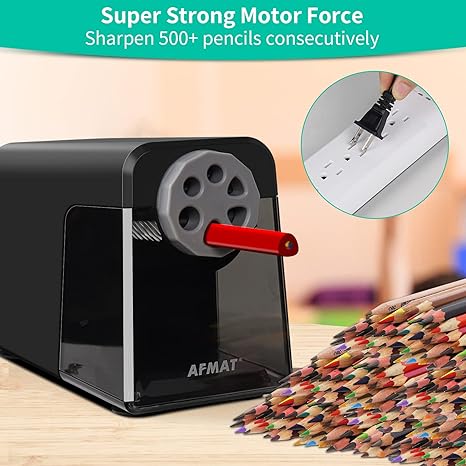 Electric Pencil Sharpener Heavy Duty, 6 Holes, Auto Stop AFMAT Pencil Sharpeners for School, Classroom Electric Sharpener for 6-11mm Pencils, 7000 Sharpening Times, Do not Eat up Colored Pencils