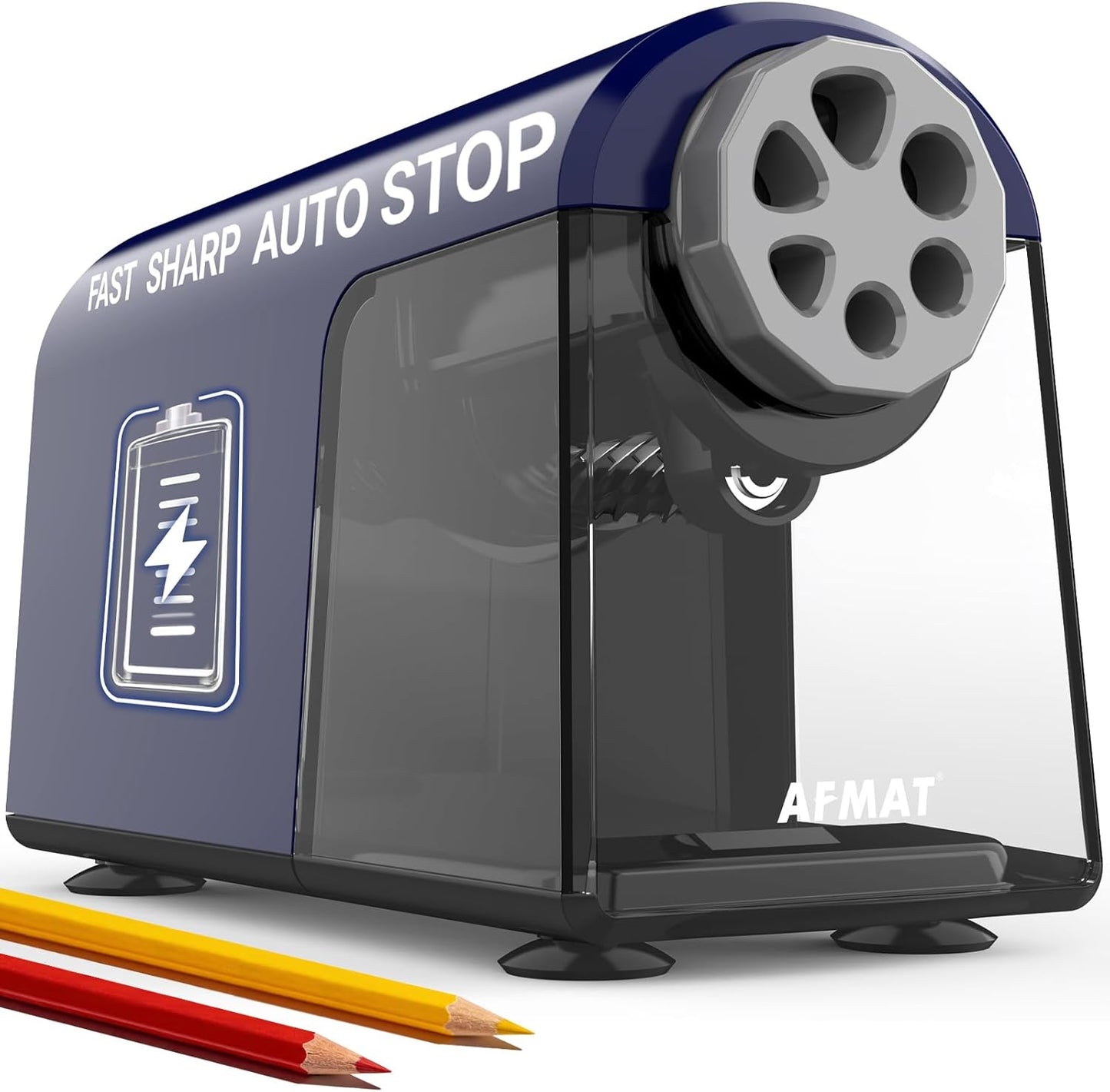 AFMAT PSD2 Rechargeable Super Durable 6-Hole Electric Pencil Sharpener Heavy Duty for 6-11mm Pencils, Upgraded Durable Blades 10,000+ Sharpenings,Auto Stop Super Fast,PSD2BK