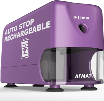 AFMAT PSD3 Super Durable Rechargeable Heavy Duty Electric Pencil Sharpener for 6-10.8mm Pencils,Upgraded Durable Blades 10,000 Sharpenings,PSD3BK