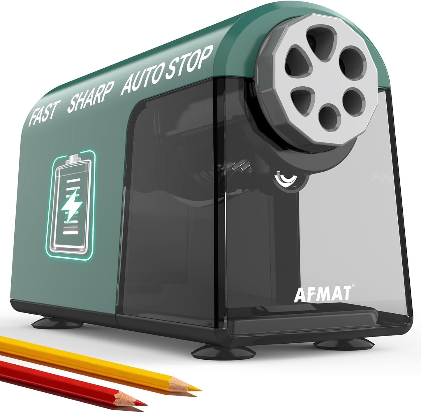 AFMAT PSD2 Rechargeable Super Durable 6-Hole Electric Pencil Sharpener Heavy Duty for 6-11mm Pencils, Upgraded Durable Blades 10,000+ Sharpenings,Auto Stop Super Fast,PSD2BK
