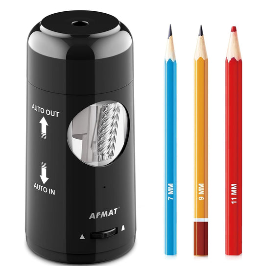 AFMAT PSX6 Electric Pencil Sharpener, Rechargeable Automatic Pencil Sharpener for Jumbo & Colored Pencils (7-11.5mm),Black
