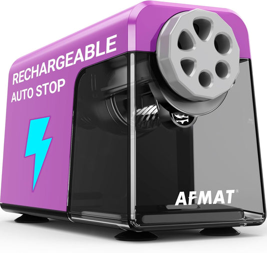 AFMAT PSD1 Super Durable Rechargeable 6-Hole Heavy Duty Electric Pencil Sharpener for 6-11mm Pencils, Upgraded Durable Blades 10,000+ Sharpenings,PSD1PR