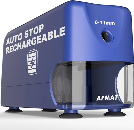AFMAT PSD3 Super Durable Rechargeable Heavy Duty Electric Pencil Sharpener for 6-10.8mm Pencils,Upgraded Durable Blades 10,000 Sharpenings,PSD3BL