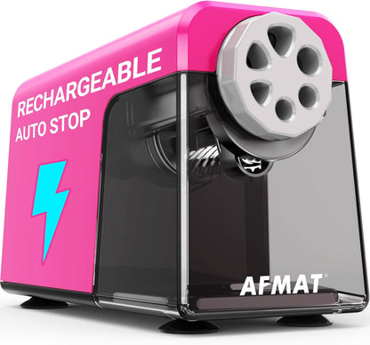 AFMAT PSD1 Super Durable Rechargeable 6-Hole Heavy Duty Electric Pencil Sharpener for 6-11mm Pencils, Upgraded Durable Blades 10,000+ Sharpenings,PSD1RD