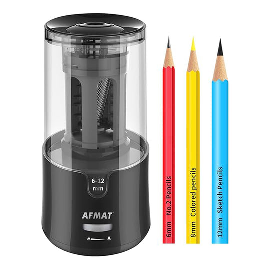 AFMAT RNAB08SBKZPP3 afmat electric pencil sharpener, heavy duty pencil  sharpeners, colored pencil sharpner for 6-8mm pencils, fast sharpen in 3-5