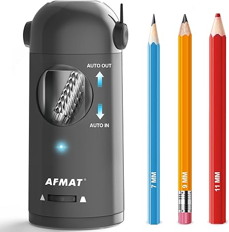 AFMAT Electric Pencil Sharpener, Fully Automatic Pencil Sharpener for Colored Pencils 7-11.5mm, Auto in & Out, Rechargeable Hands-Free Pencil Sharpener for Large Pencils, Christmas Gift, Purple