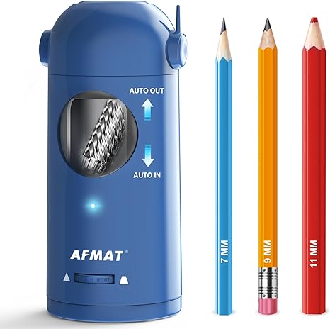 AFMAT Electric Pencil Sharpener, Fully Automatic Pencil Sharpener for Colored Pencils 7-11.5mm, Auto in & Out, Rechargeable Hands-Free Pencil Sharpener for Large Pencils, Christmas Gift, Purple