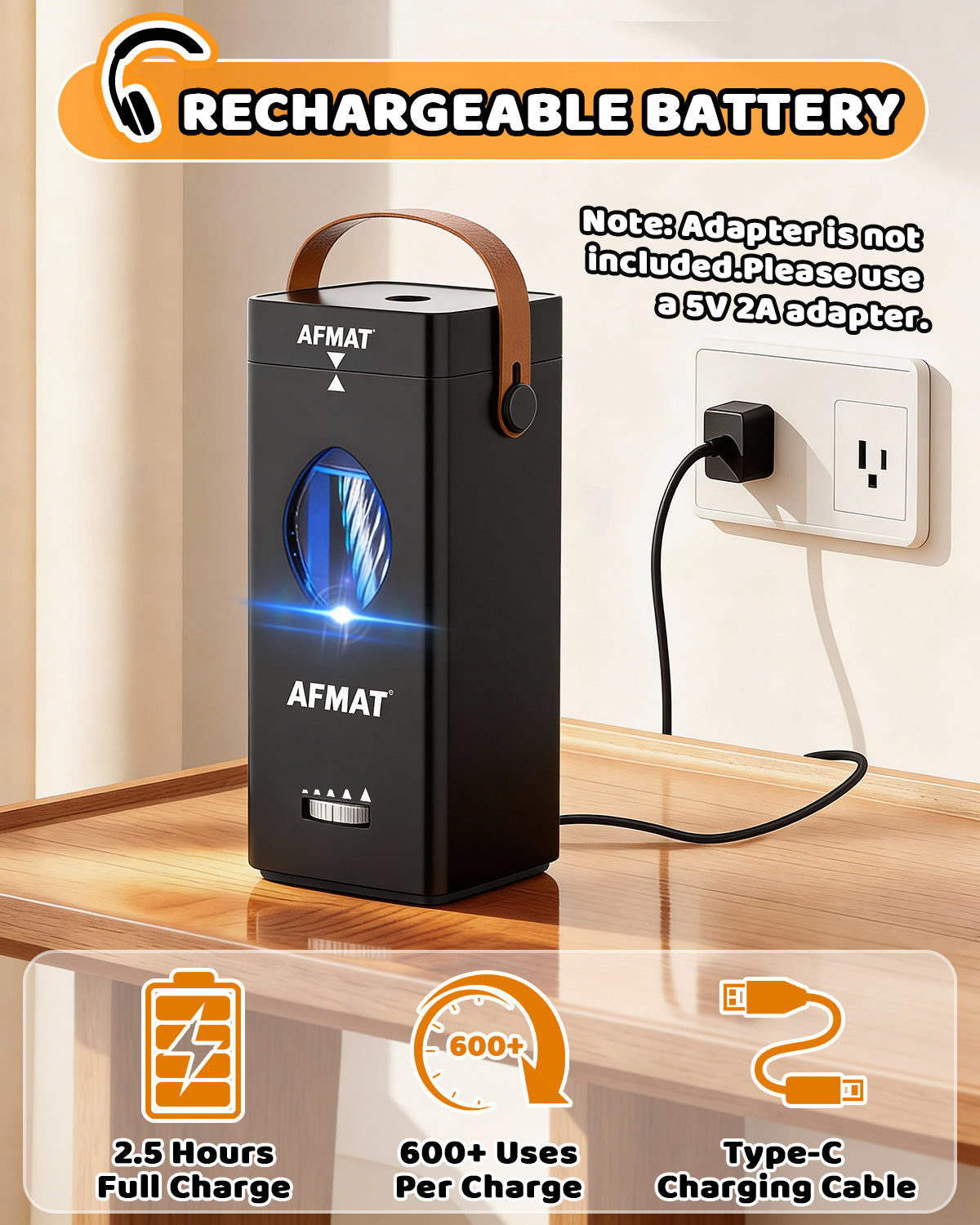 AFMAT PSC7 Electric Fully Automatic Pencil Sharpener,2X Longer Cutter Life,for 6-12mm No.2/Jumbo Pencils, Auto in & Out, 5 Sharpness Modes, Rechargeable Heavy Duty Sharpeners for Classroom Home Office PSC7BK