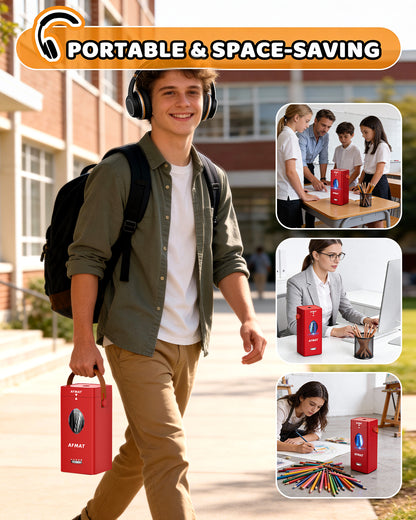 AFMAT PSC7 Electric Fully Automatic Pencil Sharpener,2X Longer Cutter Life,for 6-12mm No.2/Jumbo Pencils, Auto in & Out, 5 Sharpness Modes, Rechargeable Heavy Duty Sharpeners for Classroom Home Office PSC7BK