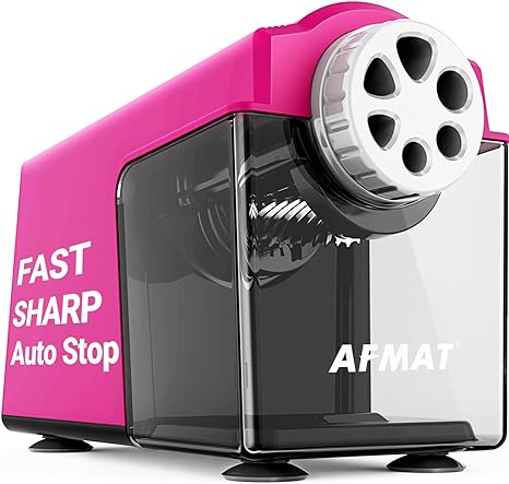 Electric Pencil Sharpener Heavy Duty, 6-Hole Classroom Pencil Sharpener for 6-11mm Pencils, Auto Stop Pencil Sharpener Plug in,10000 Sharpening Times, Save Colored Pencils, Pink