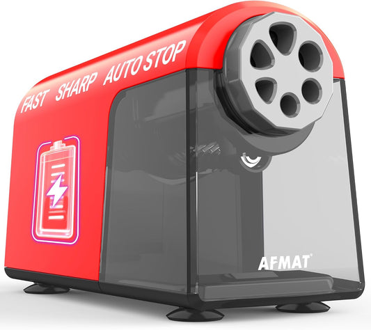 AFMAT PSD2 Rechargeable Super Durable 6-Hole Electric Pencil Sharpener Heavy Duty for 6-11mm Pencils, Upgraded Durable Blades 10,000+ Sharpenings,Auto Stop Super Fast,PSD2RD