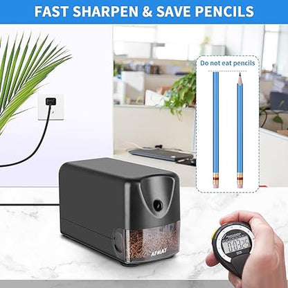 AFMAT Heavy Duty Electric Pencil Sharpener, Auto Stop Classroom Pencil Sharpeners for 6-11mm No.2/Colored Pencils