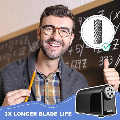 AFMAT Heavy Duty Electric Pencil Sharpener for Classroom, 6 Holes, Electric Pencil Sharpeners for Home