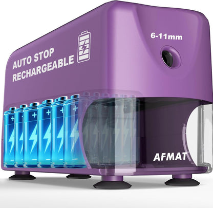 AFMAT PSD3 Rechargeable Electric Pencil Sharpener, Heavy Duty Classroom Pencil Sharpeners for 6-10.8mm Pencils, Auto Stop,2s Fast Sharpening,10,000 Sharpenings