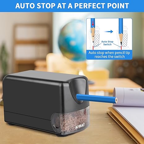 Electric Pencil Sharpener Heavy Duty, AFMAT Pencil Sharpener Electric for  Classroom, UL Listed Plug in Pencil Sharpener for 6.5-8mm No.2/Colored  Pencils, w/Upgraded Helical Blade Sharpen 10000 Times 