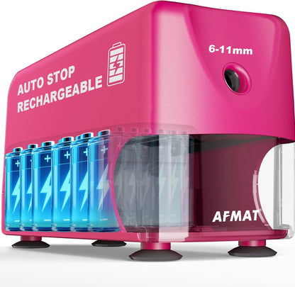 AFMAT PSD3 Rechargeable Electric Pencil Sharpener, Heavy Duty Classroom Pencil Sharpeners for 6-10.8mm Pencils, Auto Stop,2s Fast Sharpening,10,000 Sharpenings