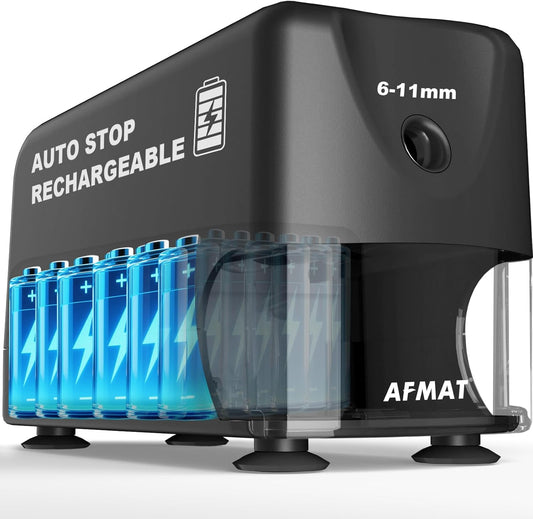 AFMAT PSD3 Rechargeable Electric Pencil Sharpener, Heavy Duty Classroom Pencil Sharpeners for 6-10.8mm Pencils, Auto Stop,2s Fast Sharpening,10,000 Sharpenings