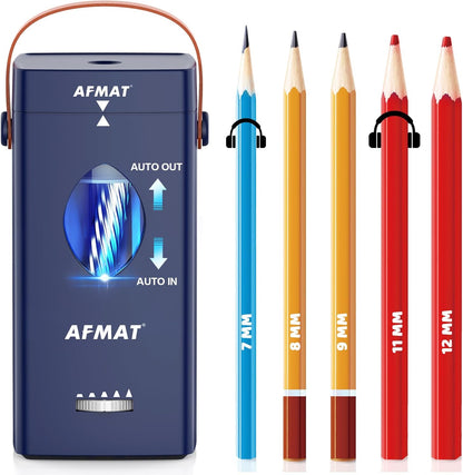 AFMAT Newly Upgraded PSC7 Electric Fully Automatic Pencil Sharpener,3X Longer Cutter Life,for 6-12mm No.2/Jumbo/Colored Pencils Pencils, Auto in & Out, 5 Sharpness Modes, Rechargeable Heavy Duty Sharpeners for Classroom Home Office PSC7BK