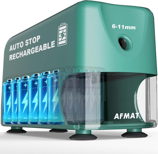 AFMAT PSD3 Rechargeable Electric Pencil Sharpener, Heavy Duty Classroom Pencil Sharpeners for 6-10.8mm Pencils, Auto Stop,2s Fast Sharpening,10,000 Sharpenings