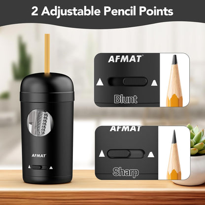AFMAT PSX7 Electric Pencil Sharpener, Fully Automatic Pencil Sharpener for 7-8mm Pencils & Colored Pencils, Auto in & Out, Rechargeable Vertical Hands-Free Sharpeners for Classroom/Home/Office (Black)