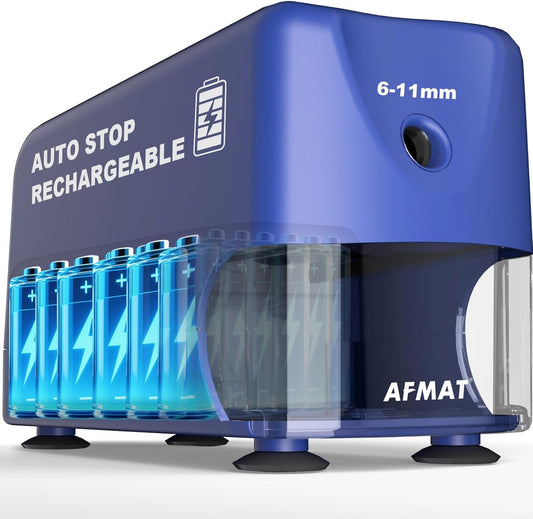 AFMAT PSD3 Rechargeable Electric Pencil Sharpener, Heavy Duty Classroom Pencil Sharpeners for 6-10.8mm Pencils, Auto Stop,2s Fast Sharpening,10,000 Sharpenings