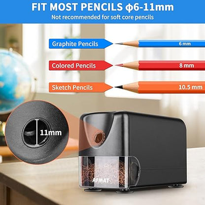 AFMAT Heavy Duty Electric Pencil Sharpener, Auto Stop Classroom Pencil Sharpeners for 6-11mm No.2/Colored Pencils