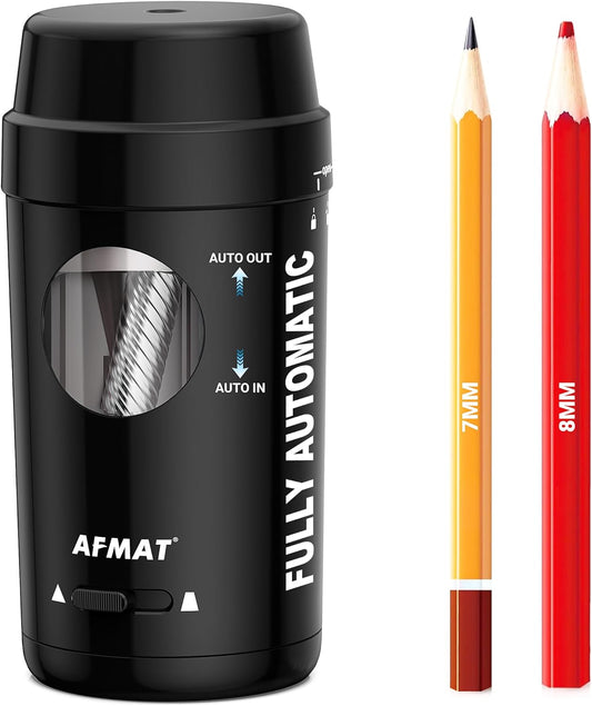AFMAT PSX8 Fully Automatic Pencil Sharpener with Container for 7-8mm Colored Pencils, Rechargeable Portable Desk Hands Free,for Kids Artists Home School Office Use,PSX8BK