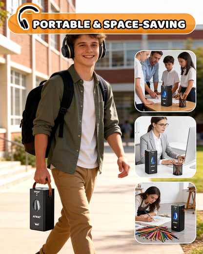 AFMAT PSC7 Electric Fully Automatic Pencil Sharpener,2X Longer Cutter Life,for 6-12mm No.2/Jumbo Pencils, Auto in & Out, 5 Sharpness Modes, Rechargeable Heavy Duty Sharpeners for Classroom Home Office PSC7BK