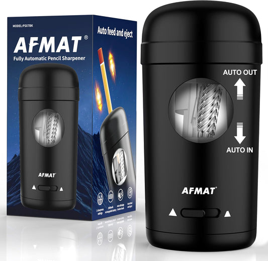 AFMAT PSX7 Electric Pencil Sharpener, Fully Automatic Pencil Sharpener for 7-8mm Pencils & Colored Pencils, Auto in & Out, Rechargeable Vertical Hands-Free Sharpeners for Classroom/Home/Office (Black)