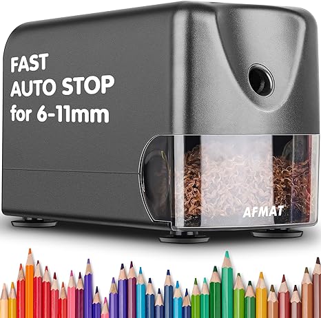 AFMAT Heavy Duty Electric Pencil Sharpener, Auto Stop Classroom Pencil Sharpeners for 6-11mm No.2/Colored Pencils