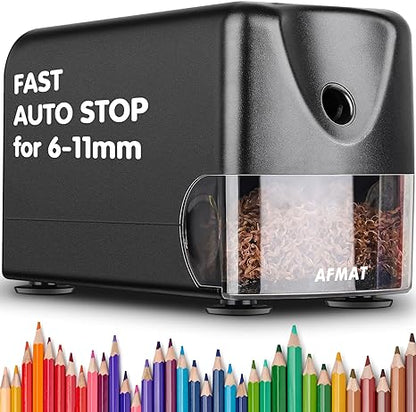 AFMAT Heavy Duty Electric Pencil Sharpener, Auto Stop Classroom Pencil Sharpeners for 6-11mm No.2/Colored Pencils