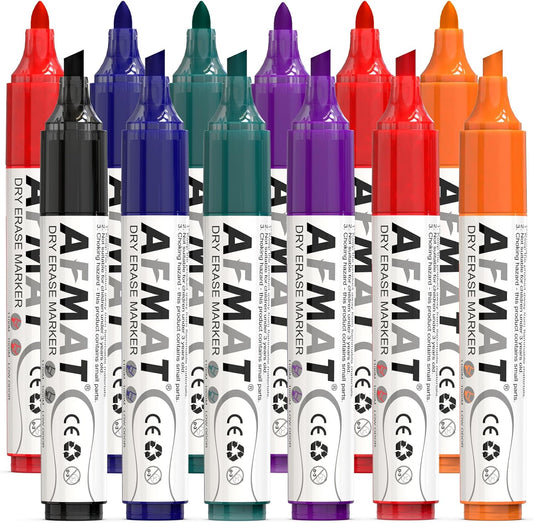 AFMAT Dry Erase Markers, 12-Count Whiteboard Markers, (6 Bullet Tip + 6 Chisel Tip)