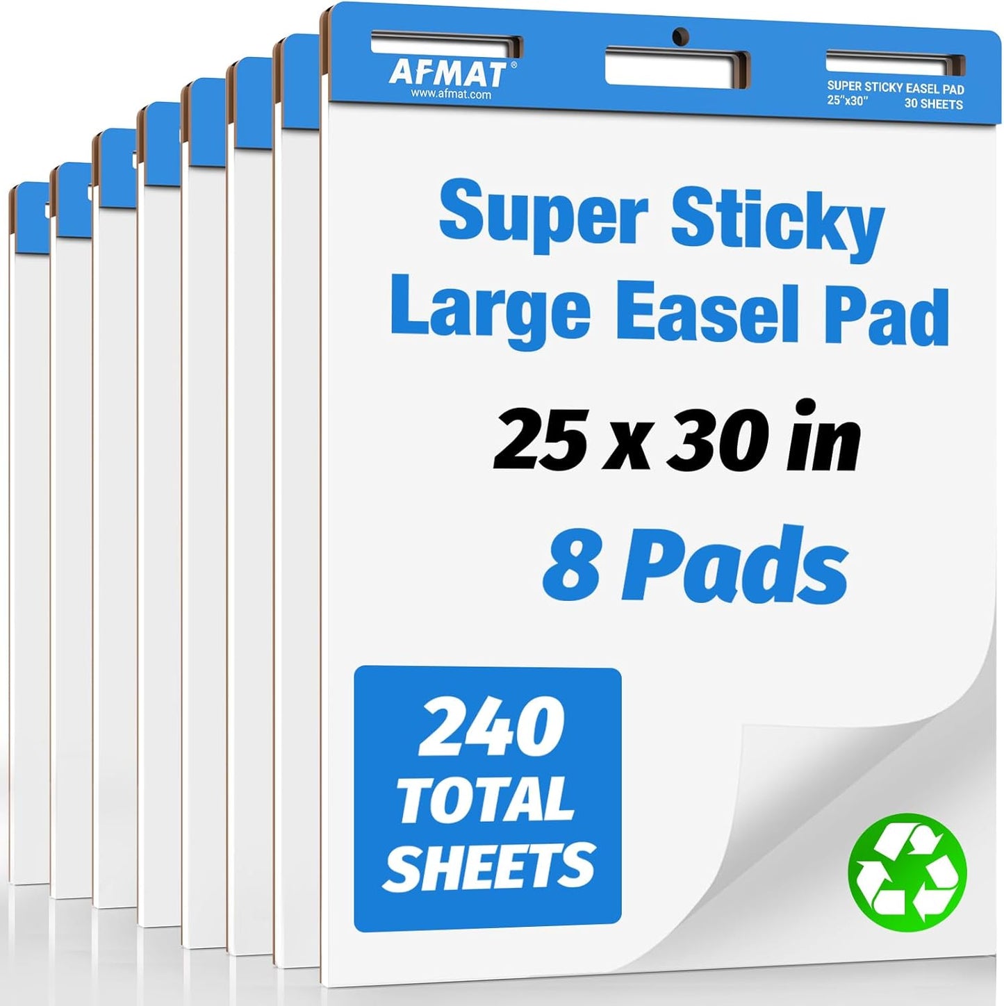 AFMAT Sticky Easel Pads, 25 in x 30 in Flip Chart Paper for Teachers, Ink Bleed-Through Resistant Easel Paper for Office/Classroom/Whiteboard/Wall/Windows, 30 Sheets/Pad, 8 Pads AFEP38BL
