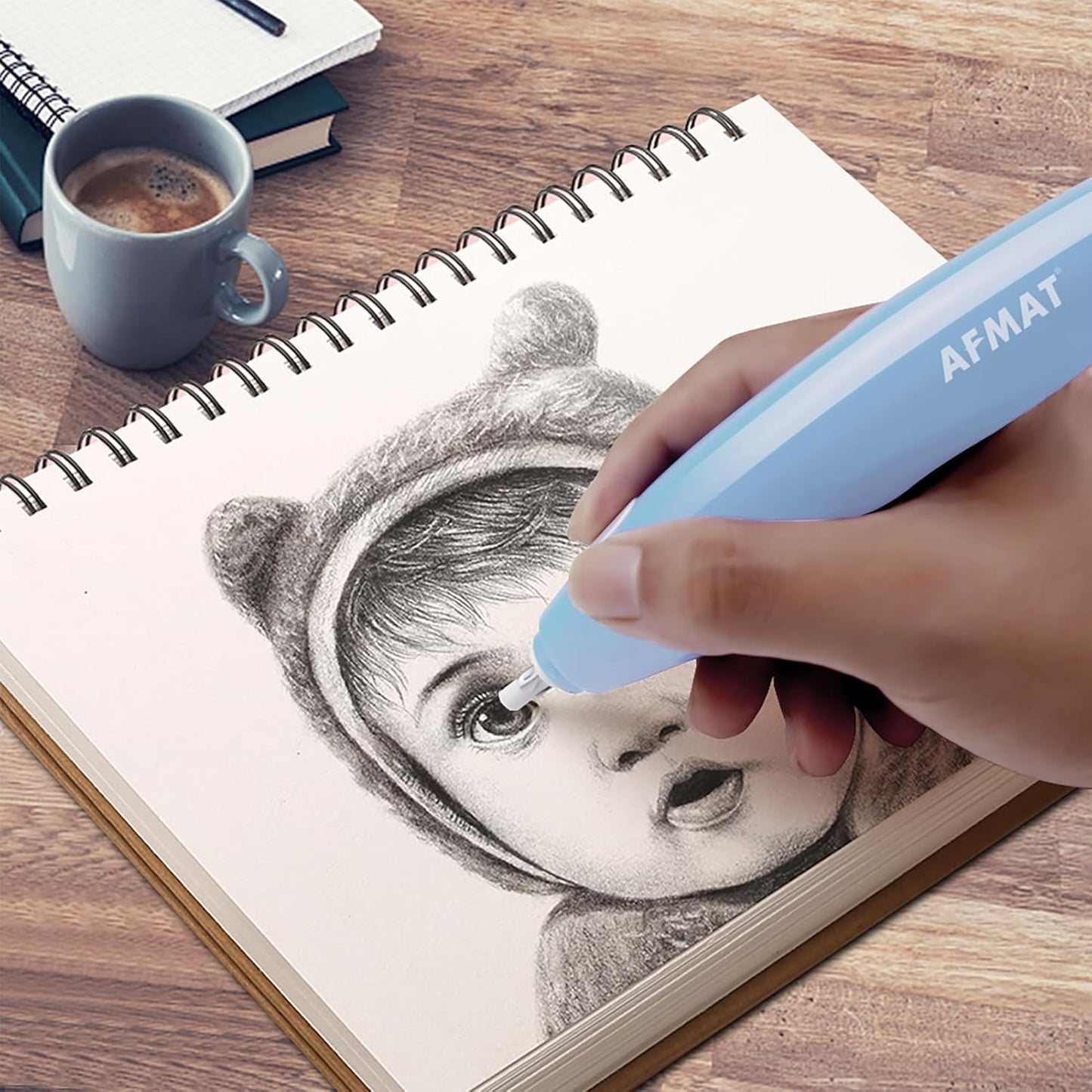 AFMAT Electric Eraser for Artists, Electric Eraser, with 140 Eraser Refills, Rechargeable Pencil Erasers for Artists, Electric Erasers for Drafting, Drawing, Painting, Sketching, Architectural Plans, Detailer Tool,Model:EE04(Light Blue)