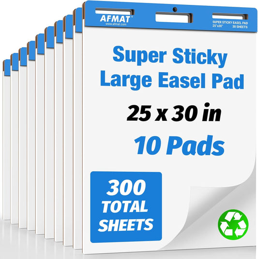 AFMAT Sticky Easel Pads, 25 in x 30 in Flip Chart Paper for Teachers, Ink Bleed-Through Resistant Easel Paper for Office/Classroom/Whiteboard/Wall/Windows, 30 Sheets/Pad, 10 Pads AFEP310BL
