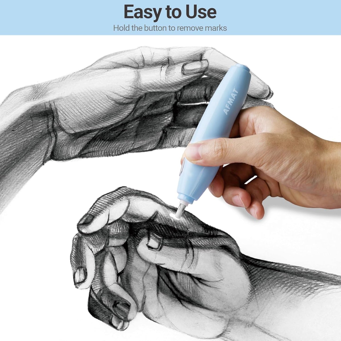 AFMAT Electric Eraser for Artists, Electric Eraser, with 140 Eraser Refills, Rechargeable Pencil Erasers for Artists, Electric Erasers for Drafting, Drawing, Painting, Sketching, Architectural Plans, Detailer Tool,Model:EE04(Light Blue)