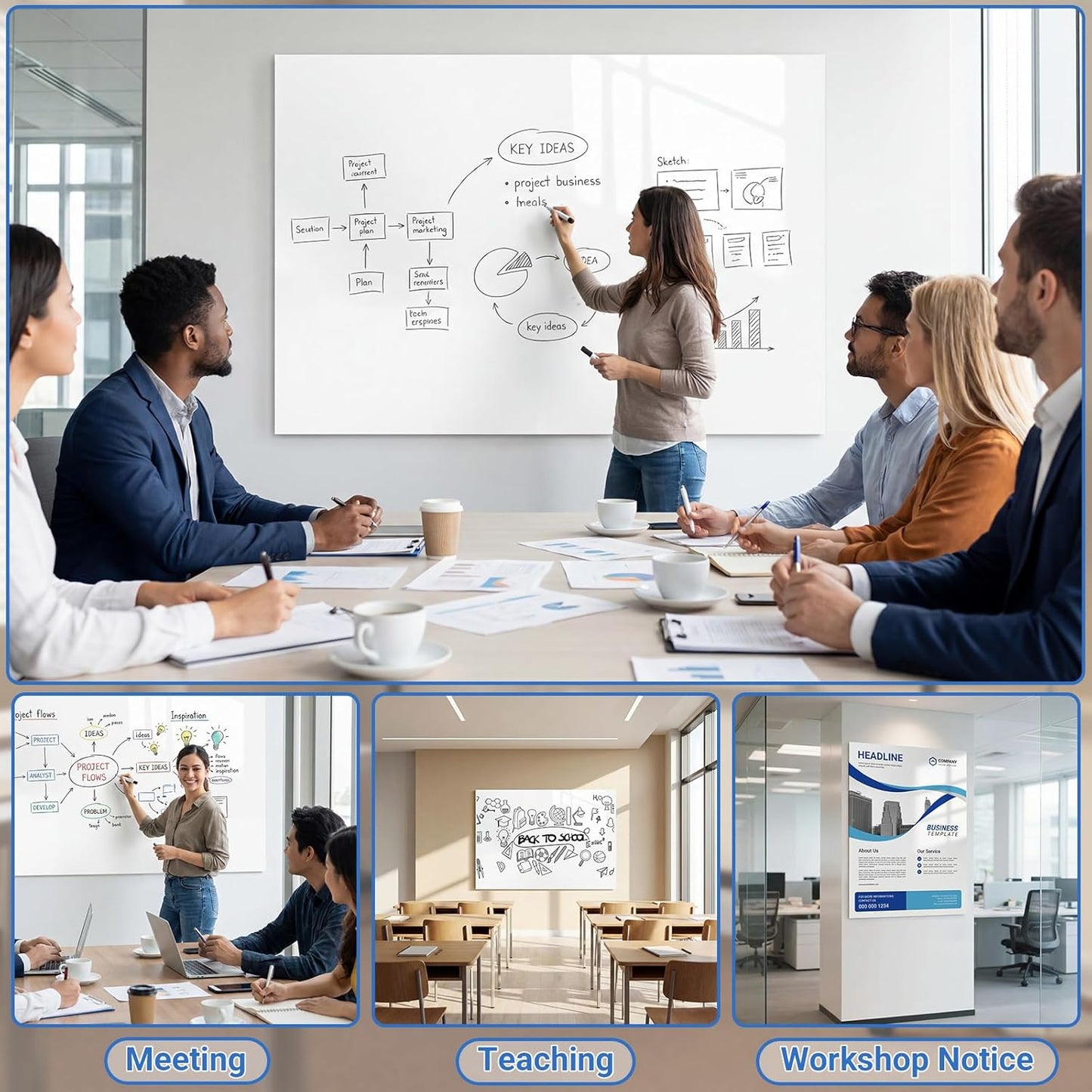 AFMAT White Board Dry Erase Paper, 48" x 36" Whiteboard Wallpaper, with 4 Markers, Stain-Proof & Super Sticky, No Ghost, 4' x 3' Peel and Stick Dry Erase Board Paper Roll for Wall/Home/Office,WS23B