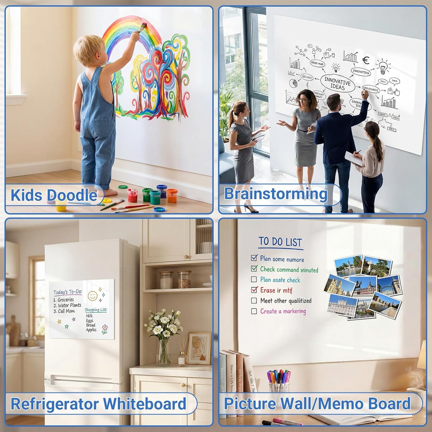 AFMAT White Board Dry Erase Paper, 48" x 36" Whiteboard Wallpaper, with 4 Markers, Stain-Proof & Super Sticky, No Ghost, 4' x 3' Peel and Stick Dry Erase Board Paper Roll for Wall/Home/Office,WS23B