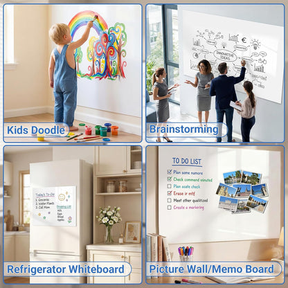 AFMAT White Board Dry Erase Paper, 48" x 36" Whiteboard Wallpaper, with 4 Markers, Stain-Proof & Super Sticky, No Ghost, 4' x 3' Peel and Stick Dry Erase Board Paper Roll for Wall/Home/Office,WS23B