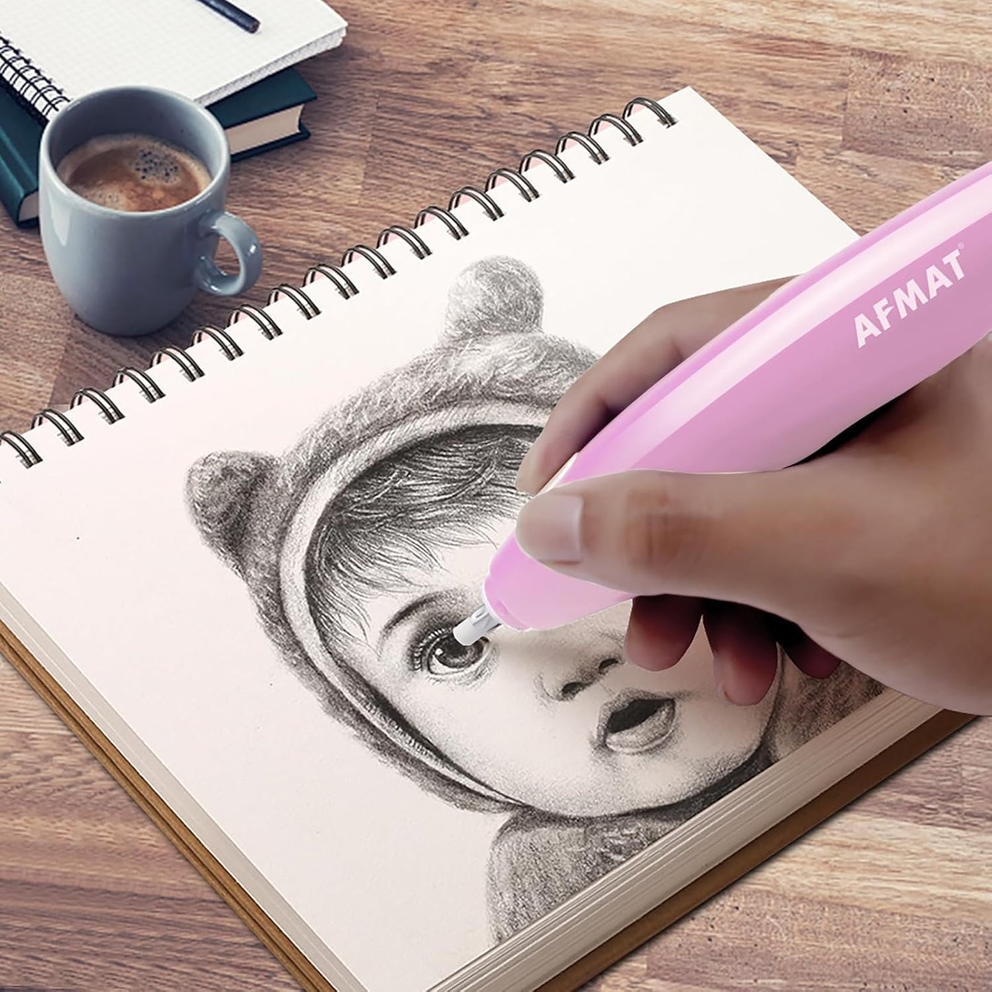 AFMAT Electric Eraser for Artists, Electric Eraser, with 140 Eraser Refills, Rechargeable Pencil Erasers for Artists, Electric Erasers for Drafting, Drawing, Painting, Sketching, Architectural Plans, Detailer Tool,Model:EE04(Light Blue)